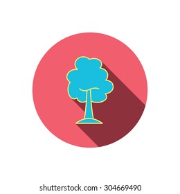 Maple tree icon. Forest wood sign. Nature environment symbol. Red flat circle button. Linear icon with shadow. Vector