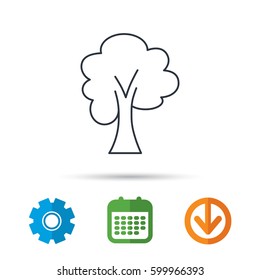 Maple tree icon. Forest wood sign. Nature environment symbol. Calendar, cogwheel and download arrow signs. Colored flat web icons. Vector