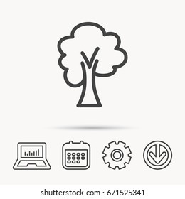 Maple tree icon. Forest wood sign. Nature environment symbol. Notebook, Calendar and Cogwheel signs. Download arrow web icon. Vector