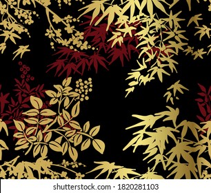 maple tree japanese chinese design sketch ink paint style seamless