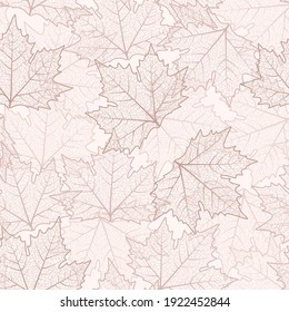 Maple tree leaf brown texture. Seamless vector pattern. Autumn season theme background. Fall graphic illustration. 