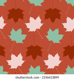 Maple tree leaf seamless pattern terracotta orange color, repeating background for textile