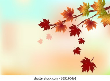 Maple tree and leaves floating, autumn background, paper art style
