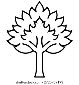 Icono de arte de línea de árbol de arce, estructura simplificada, diseño de Vector listo para SVG