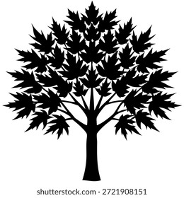 Silueta de árbol de arce en forma de otoño, relleno sólido audaz, bordes limpios, sin Gradientes