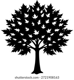 Silueta de árbol de arce en forma de otoño, relleno sólido audaz, bordes limpios, sin Gradientes