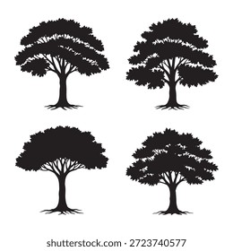 Ahornbaum Silhouette Set auf schwarz-weiß
