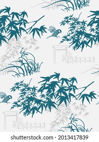 maple tree sketch vector japanese chinese design seamless