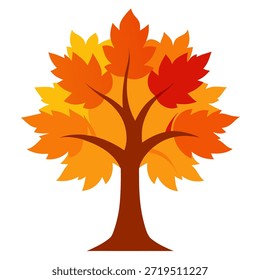 Árbol de arce con follaje de otoño vibrante, Arte vectorial colorido, Formas lisas, sin Gradientes