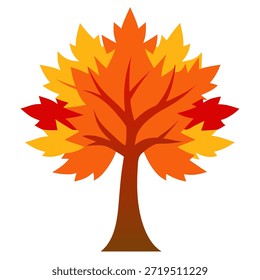 Árbol de arce con follaje de otoño vibrante, Arte vectorial colorido, Formas lisas, sin Gradientes