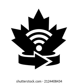 Maple Wifi Logo Design. Canadian Communication Logo. Red Maple Leaf with WiFi Vector
