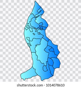 Map-Liechtenstein map. Each city and border has separately. Bluish blue. Vector illustration Eps 10.