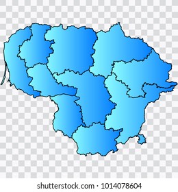 Map-Lithuania map. Each city and border has separately. Bluish blue. Vector illustration Eps 10.