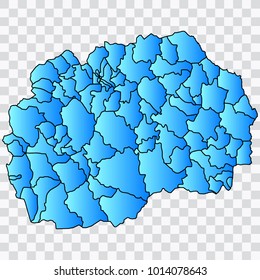 Map-Macedonia map. Each city and border has separately. Bluish blue. Vector illustration Eps 10.