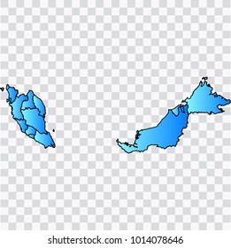 Map-Malaysia map. Each city and border has separately. Bluish blue. Vector illustration Eps 10.