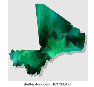 Map-mali Map Each city combines polygon pattern emerald green eps vector illustration 10