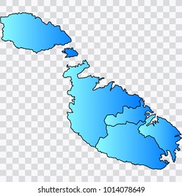 Map-Malta map. Each city and border has separately. Bluish blue. Vector illustration Eps 10.