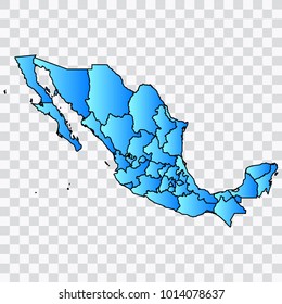 Map-Mexico map. Each city and border has separately. Bluish blue. Vector illustration Eps 10.