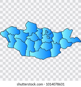 Map-Mongolia map. Each city and border has separately. Bluish blue. Vector illustration Eps 10.