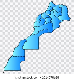 Map-Morocco map. Each city and border has separately. Bluish blue. Vector illustration Eps 10.