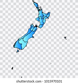 Map-NewZealand map. Each city and border has separately. Bluish blue. Vector illustration Eps 10.