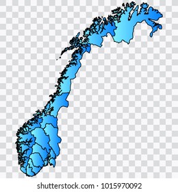 Map-Norway map. Each city and border has separately. Bluish blue. Vector illustration Eps 10.