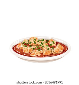 Mapo Tofu Chinese Cuisine Icon. Asian Food Vector Illustration Of Tofu Dish.