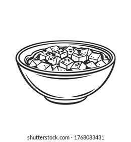 Icono del esquema de la cocina china de Mapo tofu. Comida asiática grabada como ilustración vectorial del plato de tofu.