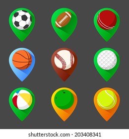 Mapping geo tag pin icon set with balls