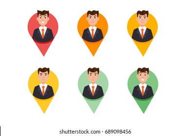Mapping Pin character emotion. Vector illustration
