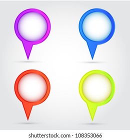 botones de icono de asignación web 2.0. Formas redondeadas satinadas coloridas con sombra sobre blanco