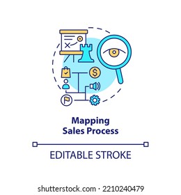 Mapping Sales Process Concept Icon. Build Plan. Lead Conversion Technology Abstract Idea Thin Line Illustration. Isolated Outline Drawing. Editable Stroke. Arial, Myriad Pro-Bold Fonts Used