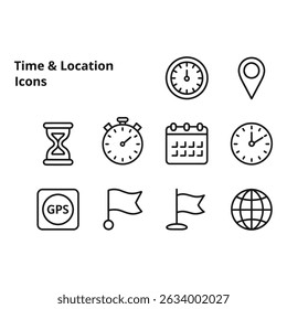 Mapping time and location with essential icons guiding through schedules and destinations in a