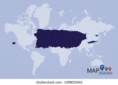 map-puerto Rico country on white background, Vector map-puerto Rico country on white background. blue color. - Vector