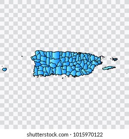 Map-PuertoRico map. Each city and border has separately. Bluish blue. Vector illustration Eps 10.