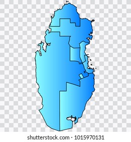 Map-Qatar map. Each city and border has separately. Bluish blue. Vector illustration Eps 10.