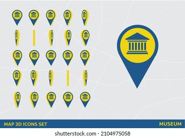 Maps 3D Icon Set Rotation Museum Vector Illustration