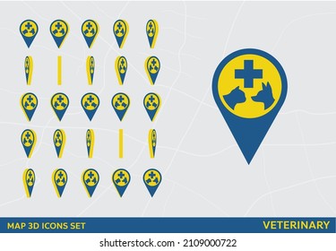 Maps 3D Icon Set Rotation Veterinary Sign Vector Illustration