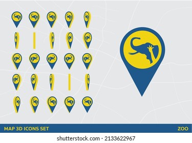 Maps 3D Icon Set Rotation Zoo Sign Vector Illustration