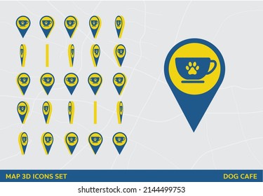 Maps 3D Icon Set Rotation Dog Cafe Sign Vector Illustration