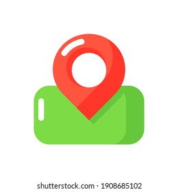 Maps app vector flat color icon. Real-time location. GPS view. Navigating to destination. Urban routes planning. Worldwide map. Cartoon style clip art for mobile app. Isolated RGB illustration