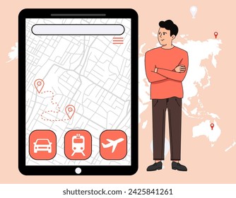 Maps app with vehicle options for transportation vector illustration 