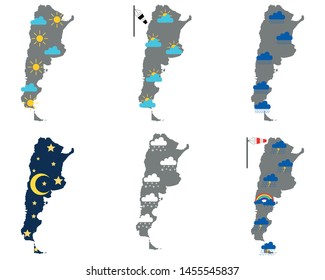Maps of Argentina with various weather symbols