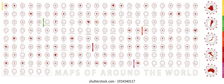 Mapas de la colección mundial en forma de virus. Gran conjunto de vectores.