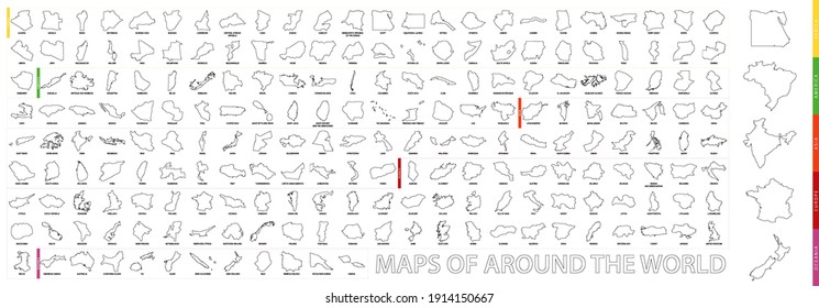 Mapas de Alrededor del Mundo, colección de mapas de esquema. Gran conjunto de mapas vectoriales.