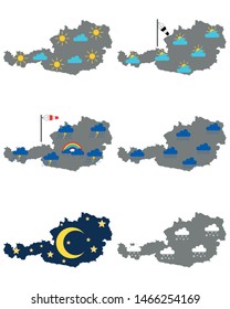 Maps of Austria with various weather symbols
