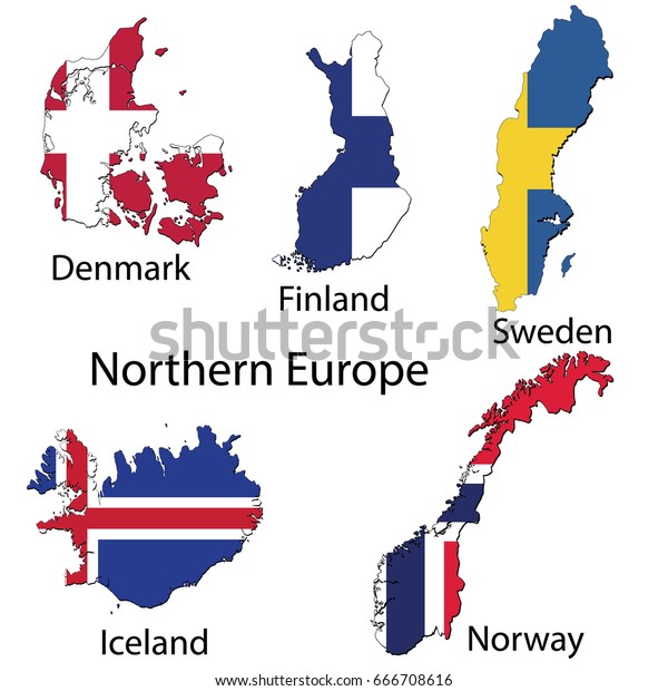 Maps Countries Northern European Region Flags Stock Vector (Royalty ...