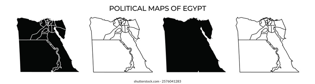 Maps display the political divisions of Egypt, highlighting major cities, regions, and geographical features across different areas of the country for reference and study.