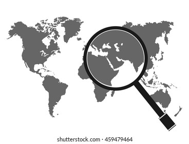 maps of the Earth's with Magnifying glass. Vector illustration