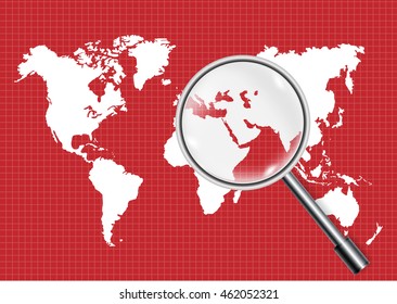 maps of the Earth's with Magnifying glass. Vector illustration